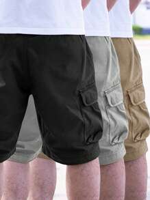 Manfinity Homme 3 Pcs Men's Casual Woven Fabric Cargo Shorts: Multicolor Zipper Detailing Short Length For Everyday Comfort And Style - Multicolor - View 2