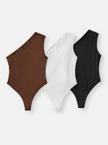 SHEIN BASICS 3件套休闲纯色针织无袖修身女式连体衣 - 彩色 - 查看 2