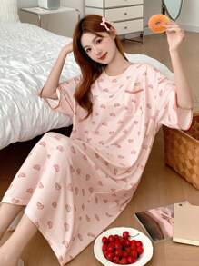 DAZY 全身猫咪印花宽松 T 恤睡袍女士睡衣