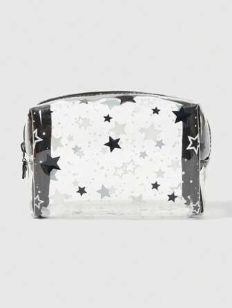 Grunge Punk Organizador portátil de cosméticos de gran capacidad, de estilo minimalista y elegante, con estampado de estrellas en blanco y negro, bolsa transparente 1439890