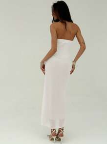 Aloruh 女士优雅纯色露肩紧身连衣裙 - 白色 - 查看 2