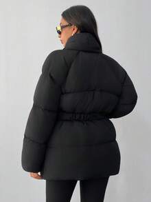 EURMUSE Manteau rembourré avec ceinture épaisse, poches, manteau d'hiver matelassé pour femme - Noir - Voir 2