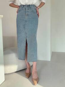 DAZY Women's Casual Washed Split Denim Skirt Jeans Skirt Fall,Winter - Light Wash - View 5