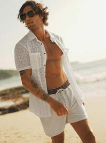 Manfinity VCAY Men's Waistband With Pockets Casual Woven Drawstring Shorts - Apricot - View 3