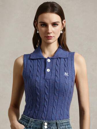 Briarwyn 女士无袖 V 领字母刺绣针织毛衣背心夏季女士商务休闲女装