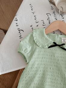 SHEIN Cute Baby Girl Textured Peter Pan Collar Casual Summer Top