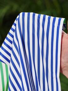 Slaydiva Vacation Casual Striped Colorful Short Sleeve Shirt & Shorts 2 Pieces Set For Women,Summer Sets