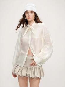 Arave Blusa blanca minimalista y elegante con diseño de lazo francés, para la temporada de primavera, de estilo único