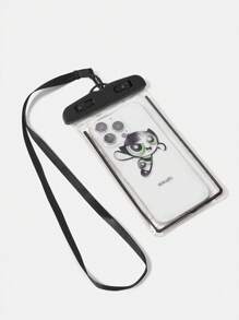 THE POWERPUFF GIRLS X SHEIN 时尚可爱毛茛图案旅行配件，防水手机袋 - 黑色 - 查看 1