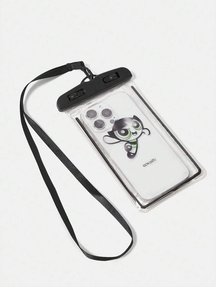 THE POWERPUFF GIRLS X SHEIN 时尚可爱毛茛图案旅行配件，防水手机袋 - 黑色 - 查看 1