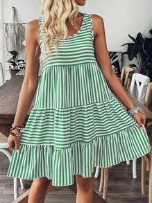 Breezaya Sukienka w paski casualowa dla kobiet, prosta i modna, odpowiednia na lato - Zielony - Zobacz 3