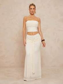 Lumalex 2 Stücke/Set Damen 3D gerafftes Bandeau Crop Top mit extra langer Taillenband