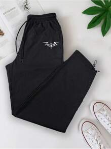 Manfinity Sport Corelite Pantalones deportivos casuales para hombres con estampado de araña y cintura con cordón - Negro - Ver 3