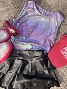 Coolane Kids Tween Girl Spring/Summer Streetwear/Concert/Y2K Glitter Sparkly Pink Fitted Tank Top