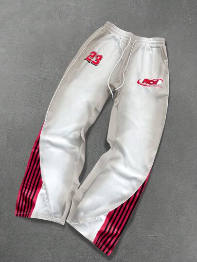 PAVTROS 男式前系带口袋字母印花休闲运动裤