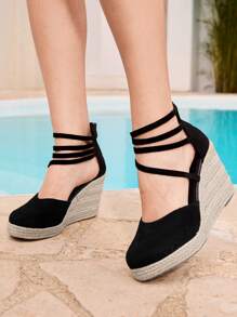 Styleloop 女士休闲简约坡跟厚底度假鞋 - 黑色 - 查看 7