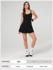 GLOWMODE FeatherFit™-Air Peekaboo Knotted Y Back V Neck Peekaboo Dress With Built-In Shorts Low Impact Yoga Daily Removable Cups Spring Summer