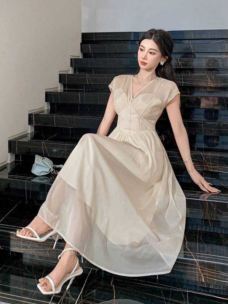Women's Elegant Solid Color Cinched Waist Dress Sundress Prom Dress Maxi Dress
