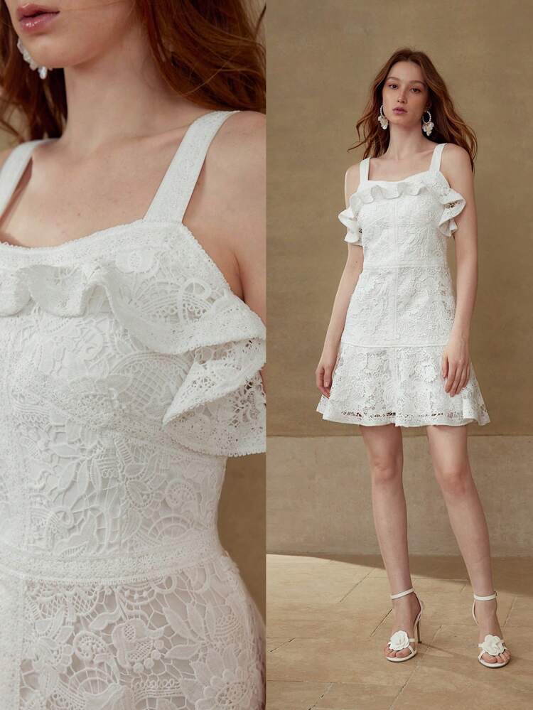 RUFFLE CONTRAST LACE DRESS