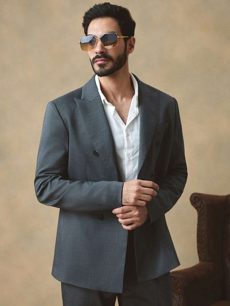 Manfinity NXTstreet Men's Woven Casual Loose Fit Long Sleeve Open Front Jacket, Fashion Daily Wear, For Fall Winter