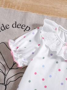 Infant & Toddler Girl's Colorful Dotted Lace Trim Ruffles Bunny Design Knit Top And Shorts 2Pcs Pajamas Set, Spring/Summer - Multicolor - View 5