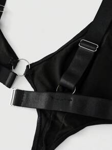 ROMWE Goth Conjunto de lencería con bustier y minifalda de tela con estampado gótico