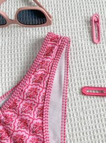 Swim Mod 1pc Women's Summer Random Print High Cut Bikini Bottoms For Beach Vacation - Pink - View 3