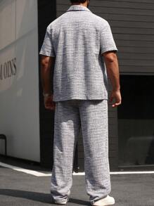Manfinity CasualCool Plus Size Men's Summer Casual Button-Front Short Sleeve Shirt And Pants Set