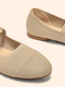 CUCCOO BASICS Women's Fashion Beige Fabric Breathable Mary Jane Flats, Comfortable For Commuting, Dating, Party, Holiday