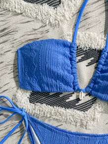 Swim Vcay Conjunto de bikini veraniego compuesto por top crop con nudo y Bottom, decorado con textura de concha