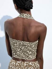 Maija Women's Leopard Print Denim Halter Top Music Festival - Multicolor - View 2