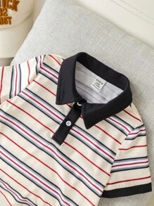 SHEIN مجموعة ملابس علوية كاجوال فضفاض مضفر وشورت مزين بشريط مخطط ملائمة لحديث الولادة ذكر/أنثى ، مناسبة للربيع/الصيف ، ارتداء المنزل ، الخروجات ، الحفلات - الأزرق - مشاهدة 10