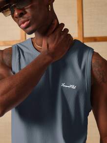 SUMWON Athletic Performance Tank Top Sleeveless Workout Gym Training Vest Moisture Wicking Ribbed Fabric Summer Sports Running Fitness Activewear Muscle Tank - Dusty Blue - View 6