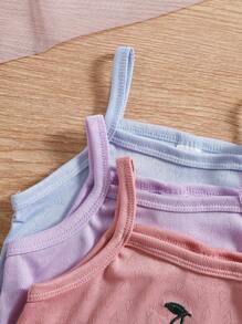 3-Piece Young Girl Spring/Summer Floral Embroidered Bow Vest & Shorts Combo Underwear Set