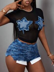 Slaydiva Pantaloncini da donna aderenti in tessuto a maglia lavorato, con tasche, stile casual da strada per festival musicali, San Patrizio, Pasqua - Primavera/Estate 2025
