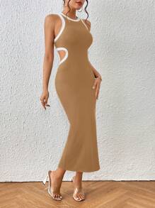 SHEIN PETITE 撞色绑带镂空开叉夏季连衣裙