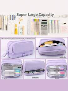 1 pieza Estuche de lápices grande, estuche de almacenamiento de gran capacidad, estuche para bolígrafos de varias capas de gran capacidad, organizador de escritorio, bolsa para marcadores y bolígrafos para la escuela secundaria, la oficina, la universidad, chicas y chicos que vuelven a la escuela (Varios colores disponibles), Vuelta a la escuela, Útiles escolares