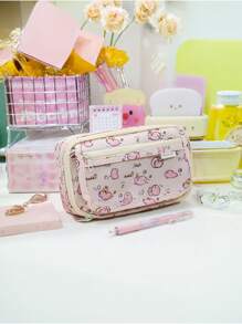 1 件水豚铅笔袋，可爱卡通翻盖，透明正面多口袋，牛津布收纳袋，大容量多功能学生文具，可爱多功能收纳袋，铅笔袋，化妆包，适用于学校、文具、节日礼物、学校礼物、返校、学校用品