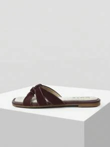 MOTF PREMIUM WOMEN'S CASUAL COMFORTABLE SQUARE TOE FLAT SANDALS FOR CHRISTMAS - Burgundy - View 4