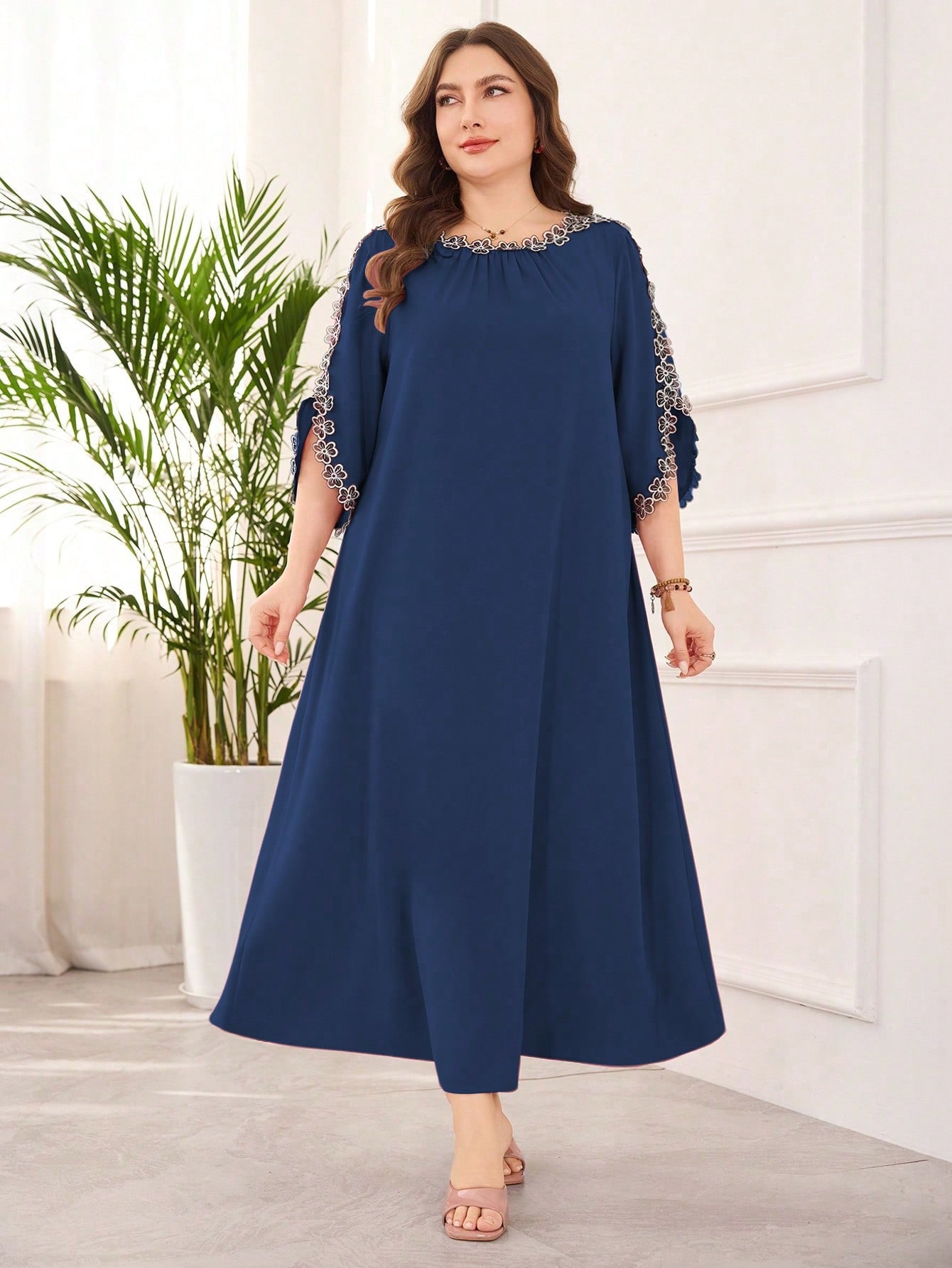 Lacomfia ثوب طويل كبير الحجم مطرز بشكل أنيق