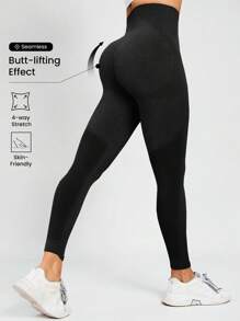Gameset SHEIN Sport Quần Leggings Thể thao Nữ màu trơn - màu đen - Xem 1