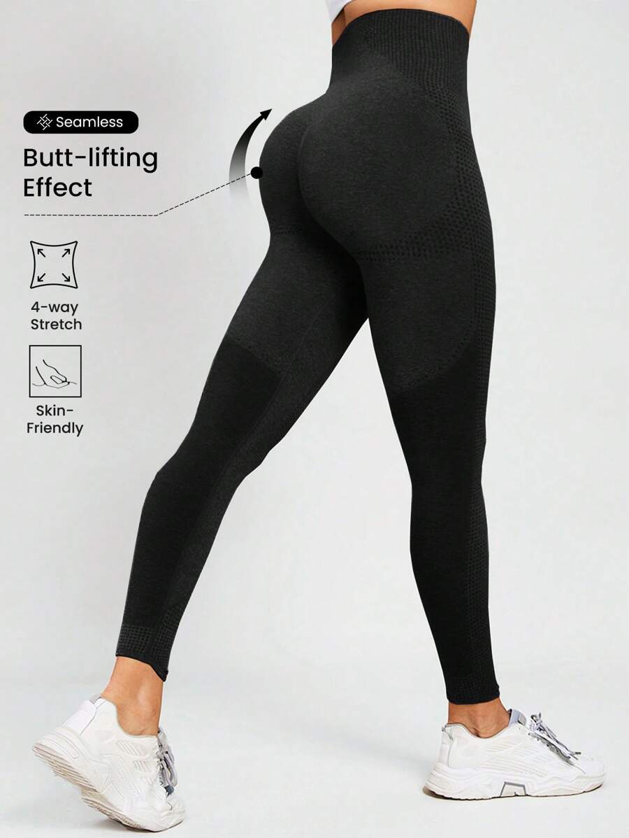 Gameset SHEIN Sport Quần Leggings Thể thao Nữ màu trơn - màu đen - Xem 1