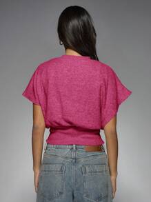 MISSGUIDED 针织短款蝙蝠袖上衣，腰部收紧，时尚休闲秋冬上衣，宽松肩部设计，适合春夏周末早午餐或日常穿着 - 玫紅色 - 查看 2