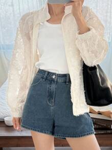 DAZY 新款夏季宽松休闲提花纹理常规女式夹克外套 - 白色 - 查看 2