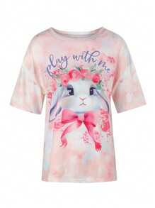 INAWLY Camiseta suelta y oversize con estampado de conejo para mujeres