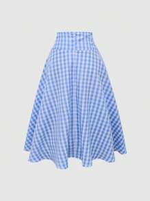 Olithes 春夏女士格子度假裙 - 藍色 - 查看 2