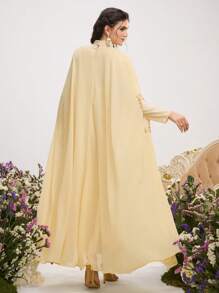 Al Najma Women's Loose Jacket And Dress 2 Pieces Arabian Style Outfit Set,Modest - Yellow - View 3