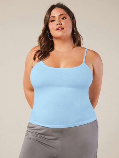 SHEIN BASICS Camiseta sin mangas de talla grande para mujer de unicolor, de uso versátil y casual para el verano