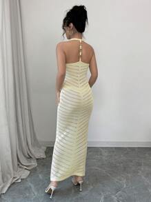 Elenzga Suspender-Style Summer Knitted Fitted Bodycon Mini Dress, Versatile & Slimming - Yellow - View 5