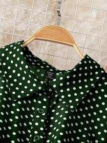 SHEIN Unity 大码女式波尔卡圆点印花长袖荷叶边下摆优雅连衣裙，秋季新年服装长款女装 - 綠色 - 查看 5
